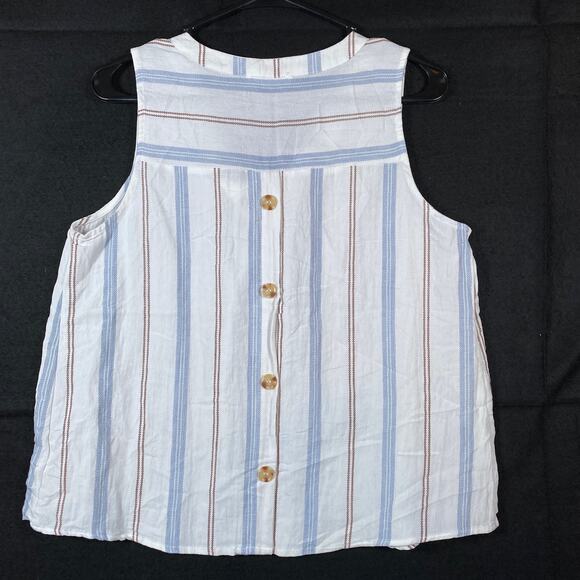 Mine Womens Blouse White Striped Sleeveless V Neck Tank Button Back Large - Picture 8 of 10